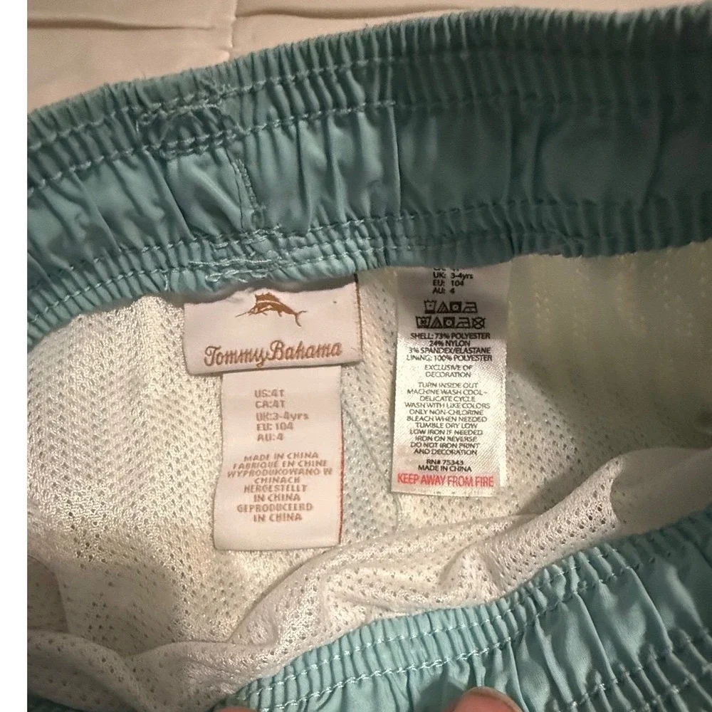 Tommy Bahama Boys Blue White Swim Trunks Size 4T‎ Elastic Waist Mesh Lining